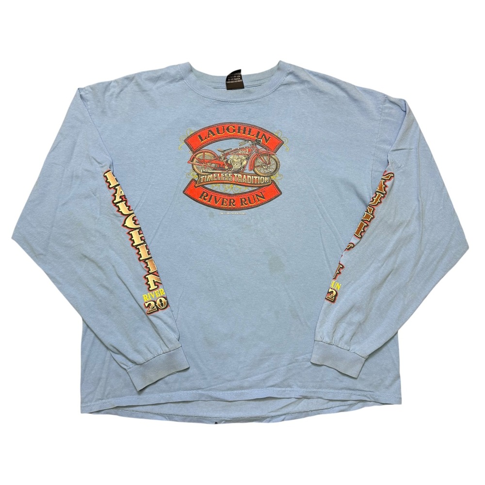 Laughlin River Run Long Sleeve Mens 2XL Blue 2012 Motorcycle Biker Graphic Tee
